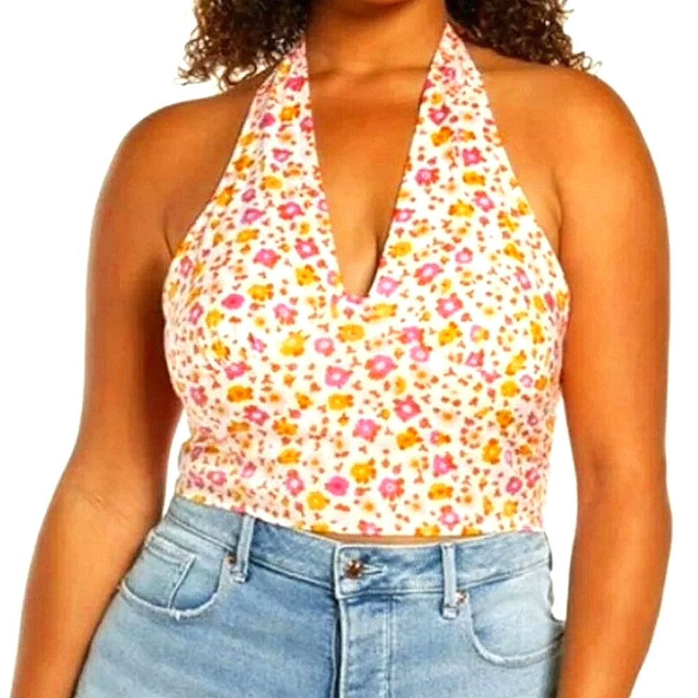 BP Floral Crop Halter Top